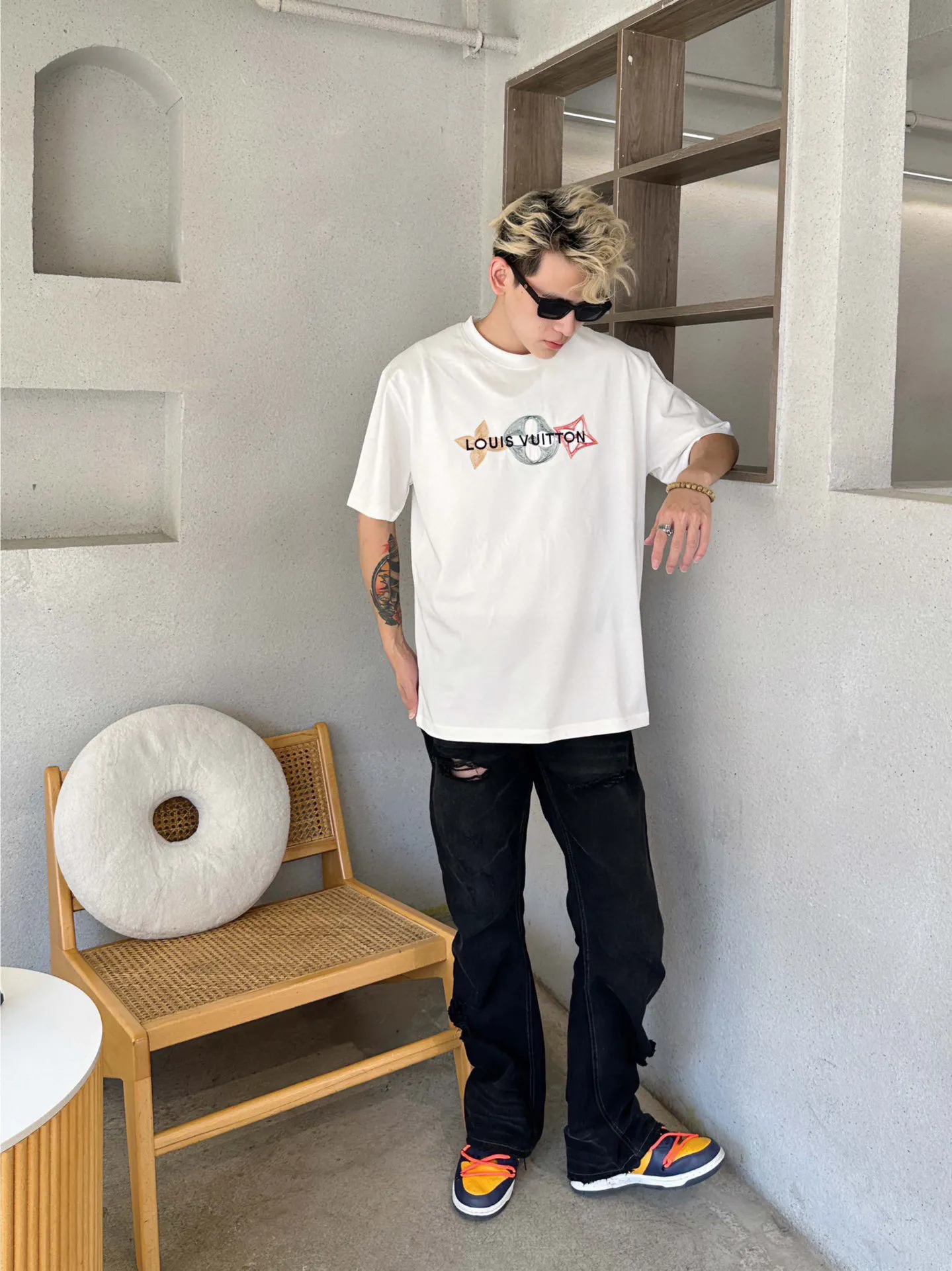 Louis Vuitton/Louis Vuitton 24ss embroidered three-letter short sleeves